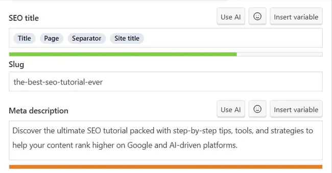 SEO tutorial - title, slug and meta description 